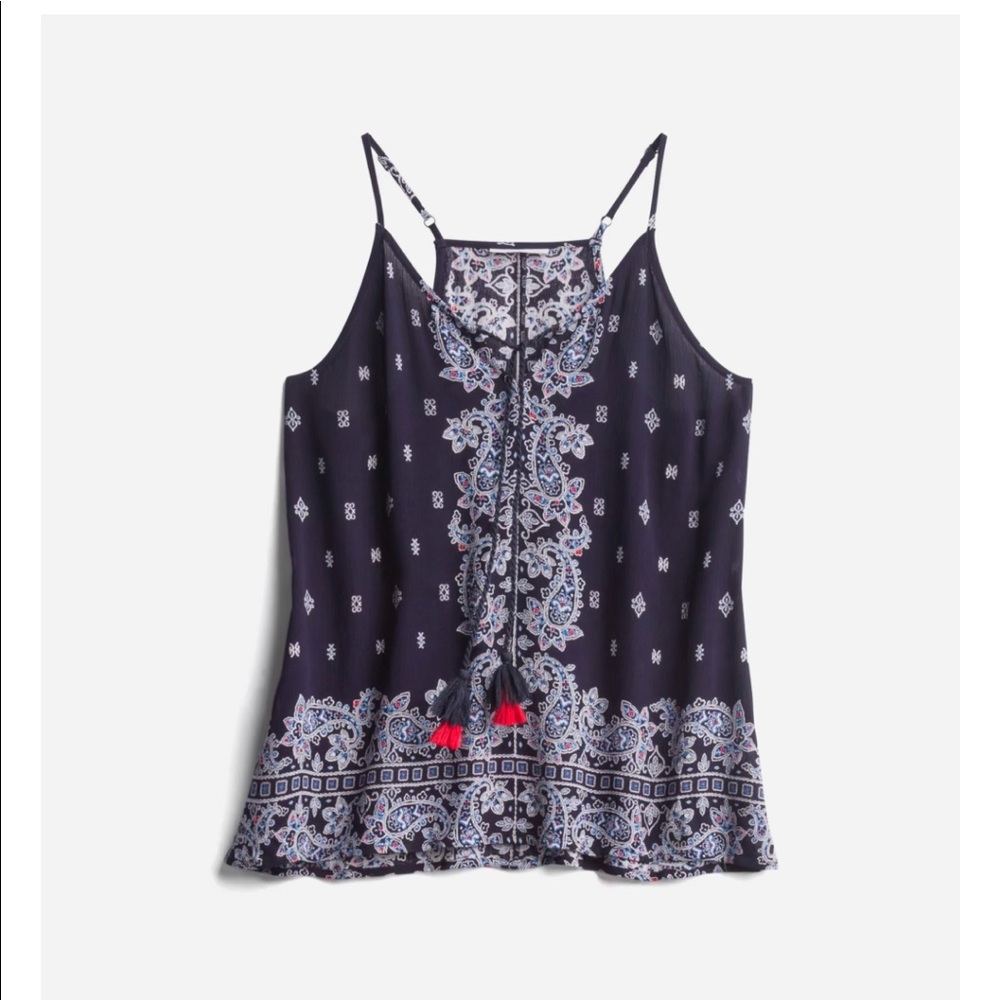 Stitch Fix tank top with lovely pattern and tie with tassels.